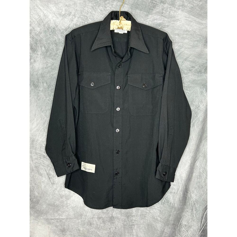 Creighton VTG Shirt Men 16 1/2-32 Black Pockets Navy Logo Minimalist Sturdy